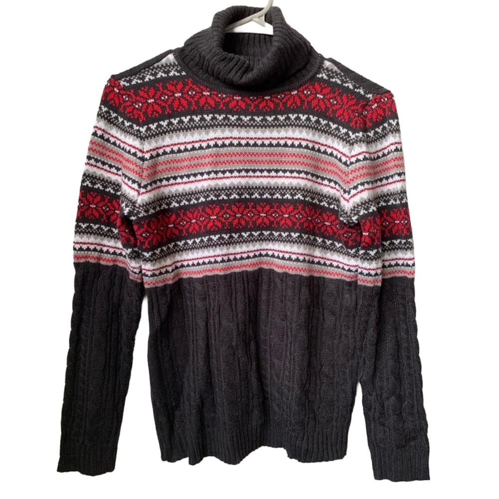 DRESS BARN Women’s Black Red Gray White Turtleneck Long Sleeve Fare-isle Sweater